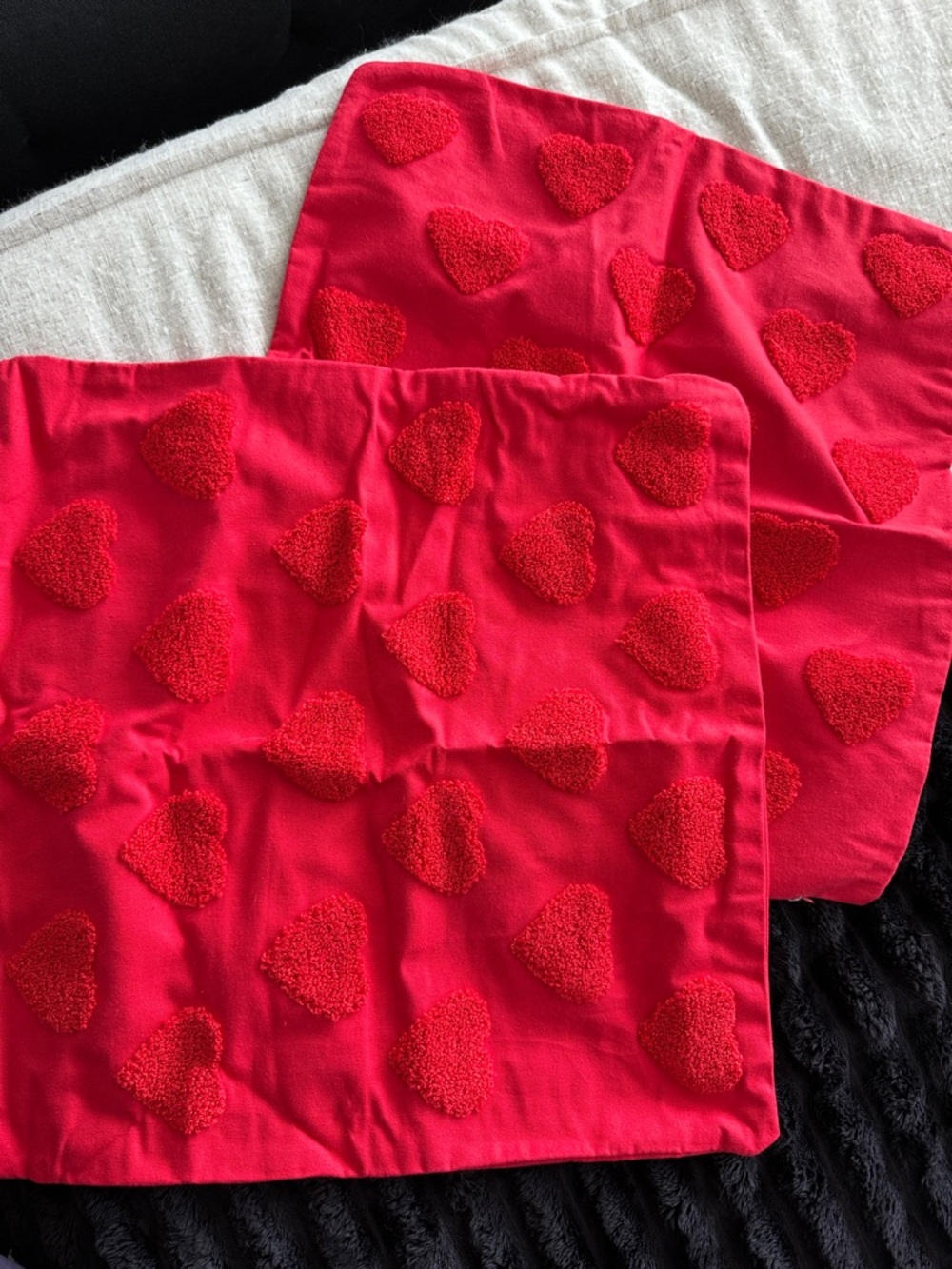 Red Heart Accent Pillow Covers - Plush Heart Texture